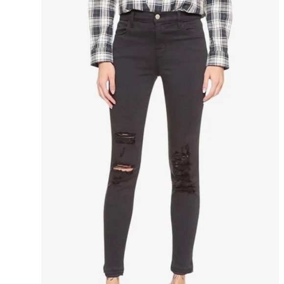 J Brand Women’s High Waisted Skinny Black Jeans Distressed Mob Wife Size 27 - Picture 1 of 8